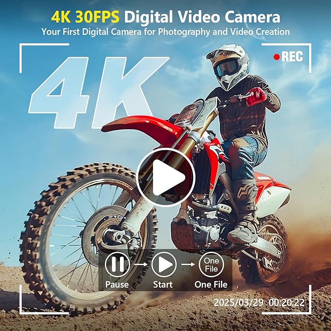 4K Digital Camera for Photography Autofocus, 64MP WiFi Vlogging Camera for YouTube with 2 Batteries, SD Card, 3" 180°Flip Screen Selfie Compact Travel Camera for Teens with 16X Zoom, Anti-Shake, White