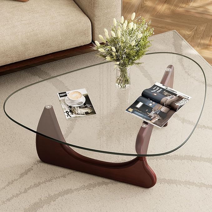 Modern Glass Coffee Table, Mid Century Triangle Coffee Table for Living Room Bedroom Reception Office Tables