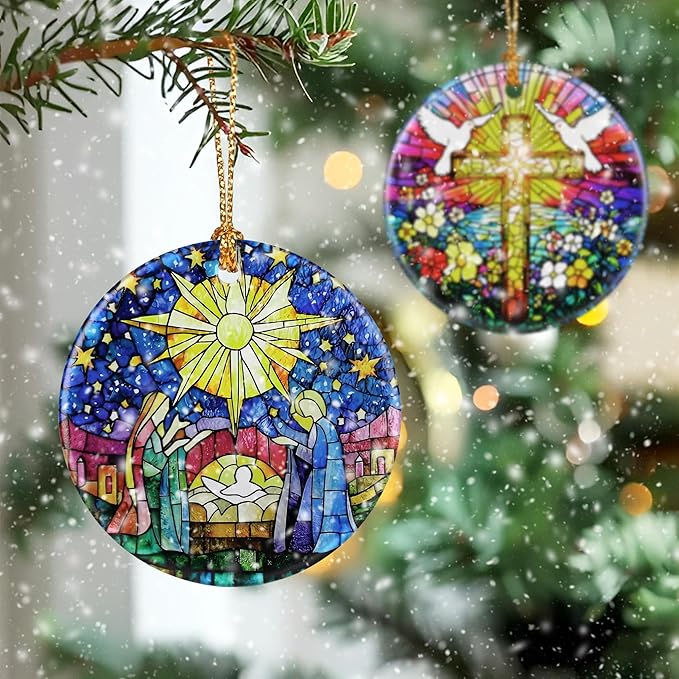 Nativity Scene Ornament: Christmas Ornaments, Religious Christmas Decorations for Tree, Catholic Ornament & Christian Holiday Decor | Religious Gifts, Christian Gifts - Design A