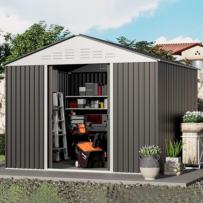 6x4.9 FT Outdoor Storage Shed Garden Shed with Sliding Door - Metal Shed for Garden Backyard Steel Outdoor Shed with Updated Frame Structure for Patio Lawn