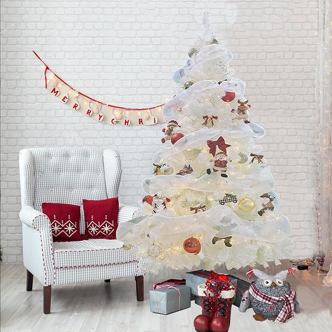 BESTHLS 6 feet White Christmas Tree Artificial Christmas Pine Tree for Holiday Decoration with Metal Stand and 800 Branch Tips White
