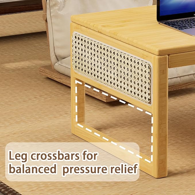 Japanese Floor Coffee Table,Bamboo Low Table for Sitting,Japanese TeaTable for Tatami Living Room Bay Window Meditatio(Wood Color)