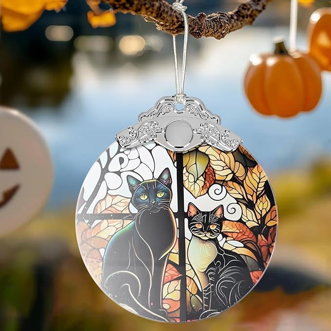 2025 Ornaments for Christmas Tree, Zmoicky Stained Glass Hanging Ornament, Christmas Ornaments Clearance, Gift Exchange Ornament, Bauble Present - Two Black Cat
