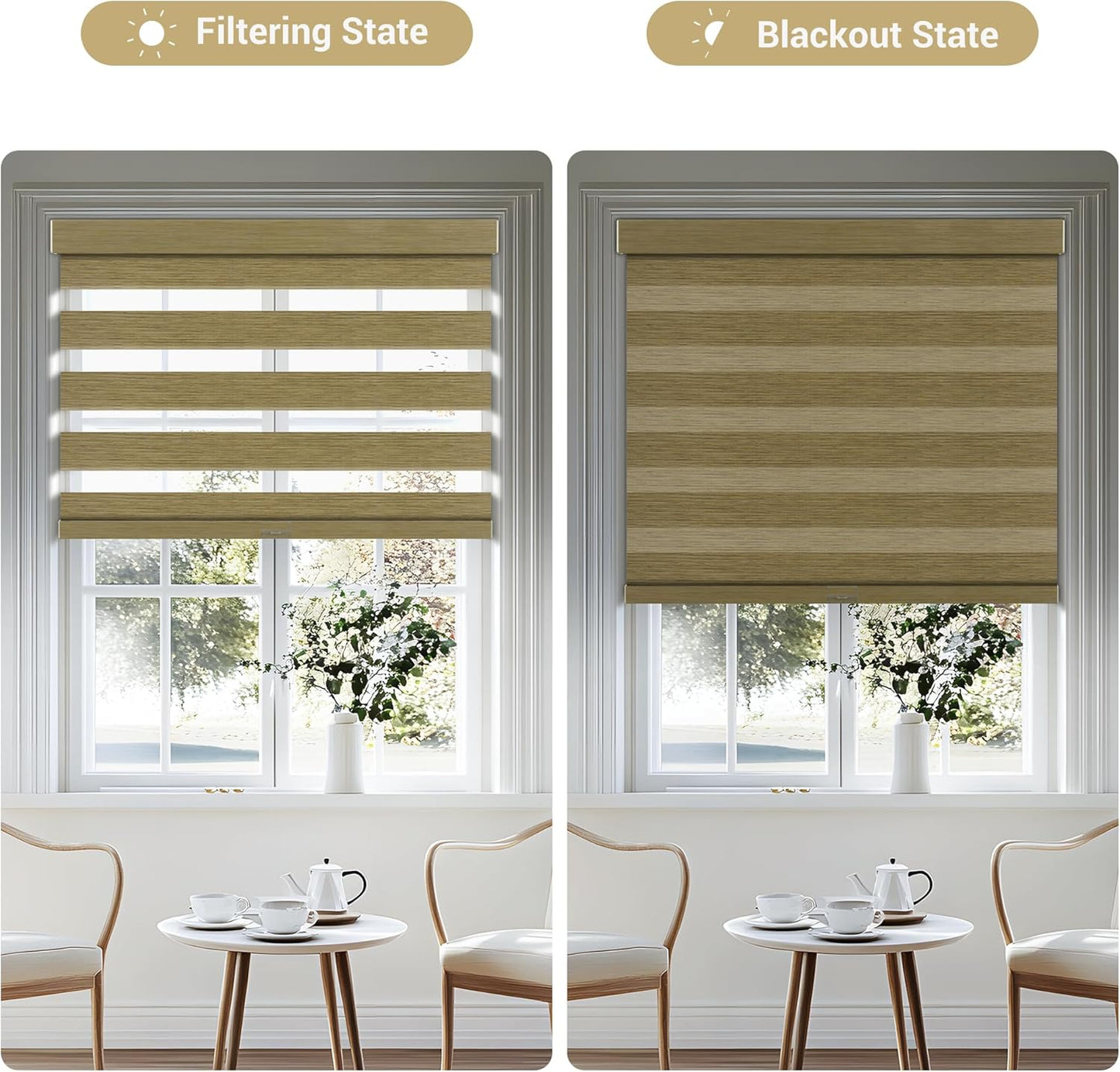 Cordless Zebra Blinds for Windows, Blackout Interior Blinds,Easy to Install,UV Protection,for Offices and Home,Custom Roller Shades, Mousse Light Bown,29" W x 80" H