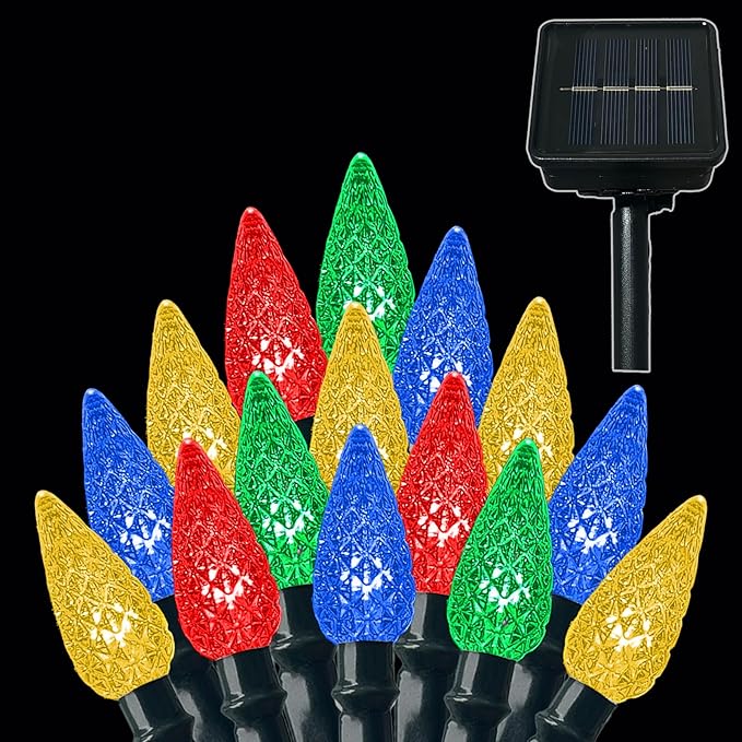 Anycosy Christmas String Lights C3, 100 LEDs Strawberry Solar Operated Strings Lights Multicolor 8 Modes & Timer for Xmas Tree Garden Patio Outdoor Christmas Decorations (C3-100LED-Solar-Multicolor)