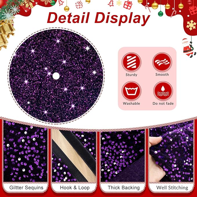 Purple Christmas Tree Skirt 36 Inches Sequin Tree Skirts Embroidered Velvet Tree Skirt Sparkly Xmas Tree Base Cover Glitter Fall Tree Skirt for Artificial Trees Christmas Tree Skirts Decor