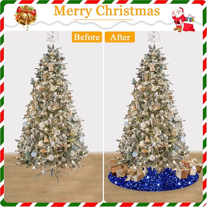 Royal Blue Christmas Tree Skirt 36 Inch Velour Sequin Christmas Tree Skirt Christmas Decorations for Thanksgiving Feast Sparkle Xmas Tree Skirts Round Sequin Christmas Tree Base Embroidered Tree Mat