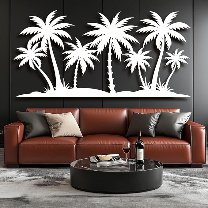 Lunwall Metal Palm Tree Wall Art, Tropical Beach Decor, 30"L x 15"W / 76 x 37cm