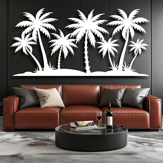 Metal Palm Tree Wall Decor,Metal Palm Tree,Palm Tree Metal Wall Art,Tropical Metal Wall Art,Beach Wall Decor,Coastal Metal Wall Art,Palm Tree Metal Wall Decor (style 2,white,59"L x 29"W/150 x 73cm)
