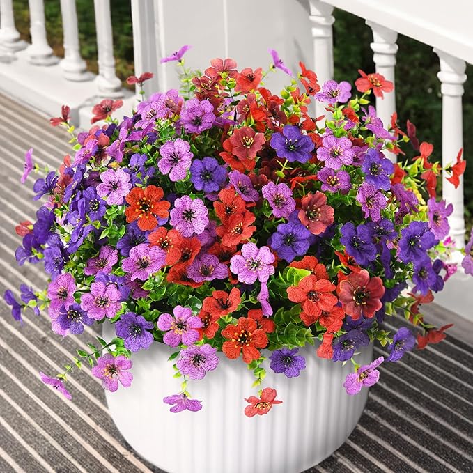 Artificial Flowers for Outdoors, 12 Bundles Multicolor Silk Fake Flower for Spring Summer Decoration, UV Resistant No Fade Artificial Outdoor Plants for Home Planter Porch Patio Yard Decor
