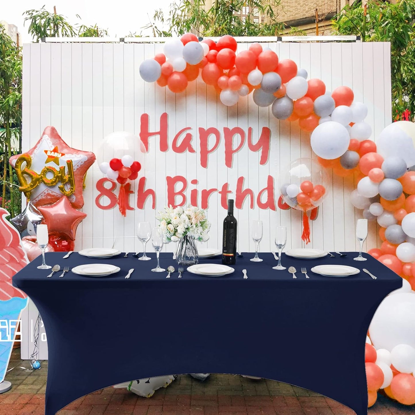 SuperO 2Pack Waterproof Spandex Table Cover for 8FT Table Universal Fitted Stretch Tablecloth for Party, Banquet, Wedding and Events-Navy