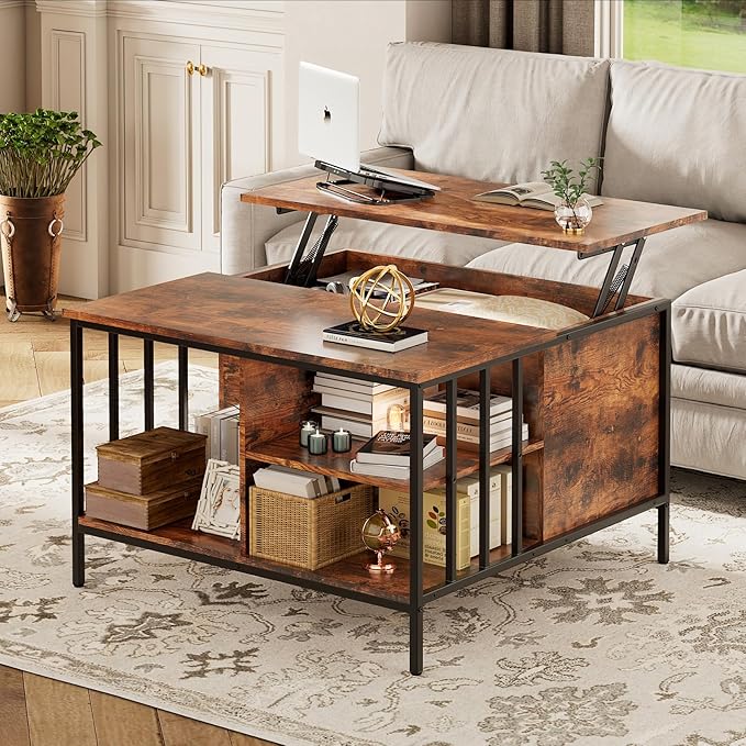 AQY 32.4" Lift Top Coffee Table with Storage, Square Coffee Tables for Living Room, Modern Farmhouse Heavy Duty Coffee Table with Large Hidden Compartment and Storage Shelves,Assembly Required