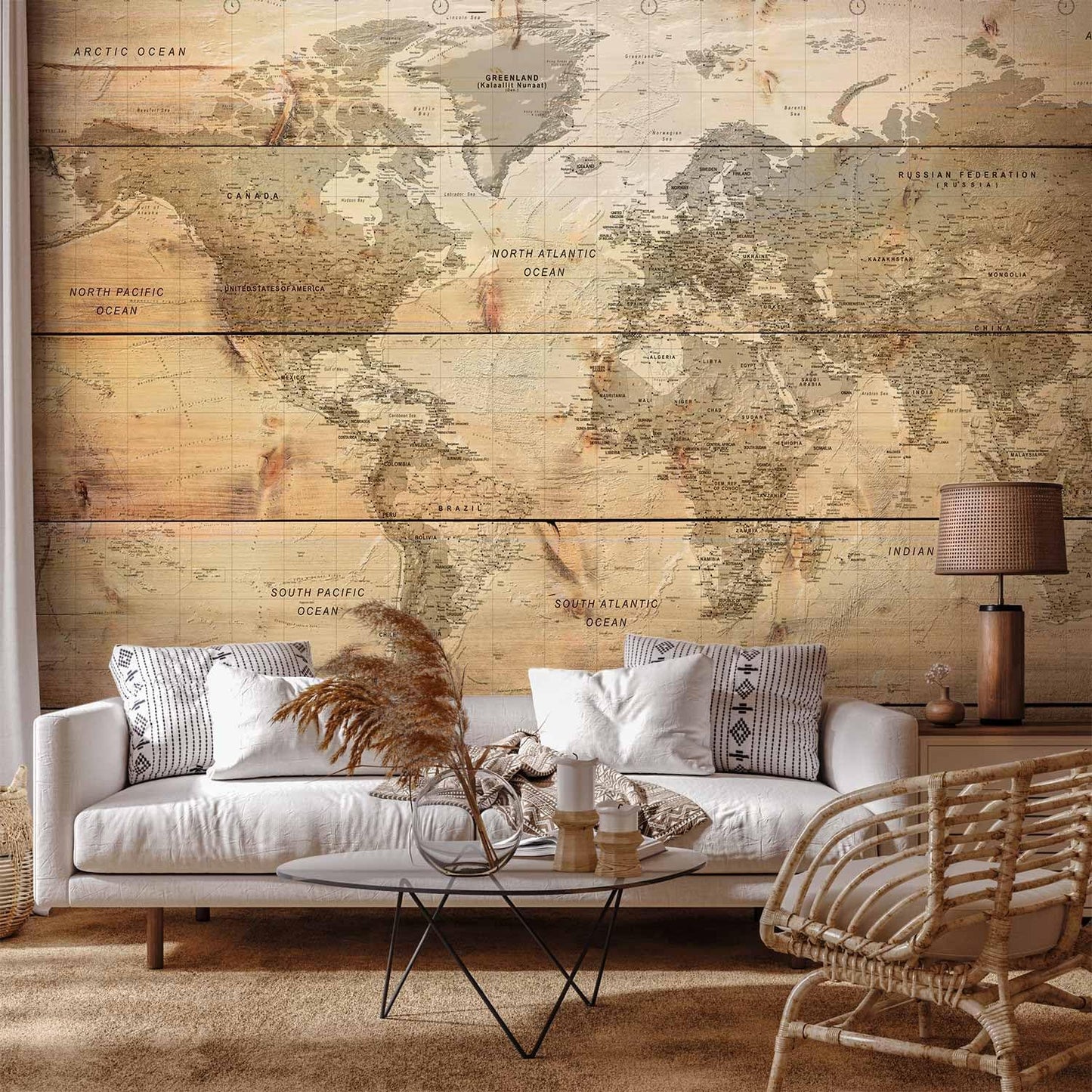 artgeist Premium Wall Mural World Map 138x101 in - XXL Non-Woven Wallpaper Fleece Wall Decor Photo Print Picture Image Design Home Map of The World k-A-0218-a-a