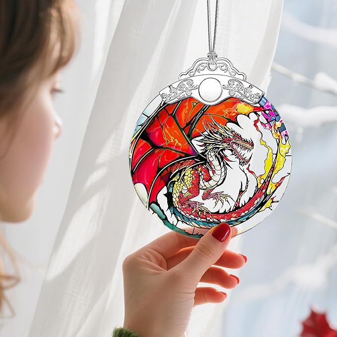 Stained Glass Ornament, Christmas Ornament, Hanging Ornaments for Home Decor & Christmas Tree Ornaments – Exquisite Holiday Decor, Xmas Gifts & Holiday Present - Fantasy Dragon
