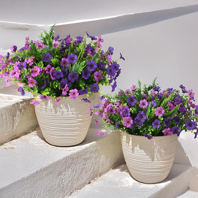 Artificial Flowers for Outdoors, 12 Bundles Multicolor Silk Fake Flower with Ferns for Spring Summer Decoration, UV Resistant No Fade Artificial Outdoor Plants for Home Planter Porch Patio Yard Decor