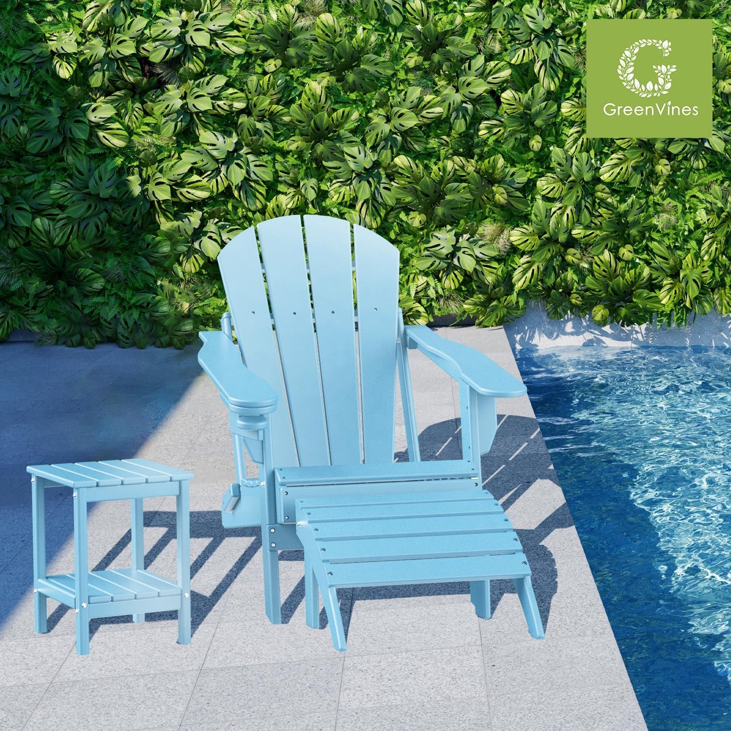 GREENVINES Adirondack-Ottoman | Set of 4 | HDPE Plastic | Outdoor Footrest | All Weather | Foot Rest | Foot Stool | Arctic | for Adirondack Chair | for Patio Backyard Pool