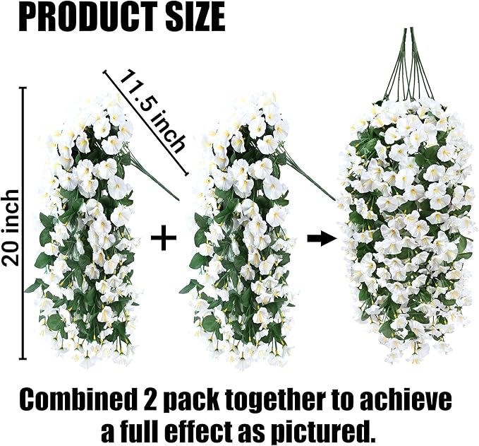 Sggvecsy Artificial Fake Hanging Flowers Plants for Outdoor Outside Spring Summer Decoration 2PCS Faux Silk UV Resistant Realistic Morning Glory Trailing Vines for Home Porch Patio Balcony(White)