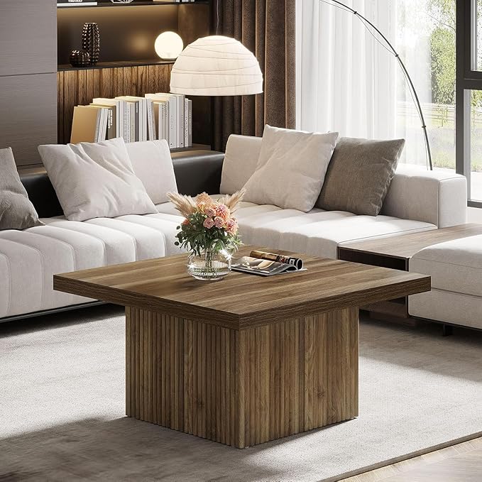 Tribesigns Square Coffee Table, 31.5-Inch Engineered Wood Coffee Table for Living Room, Vintage Center Table, Large Mid-Century Modern Cocktail Table, Brown