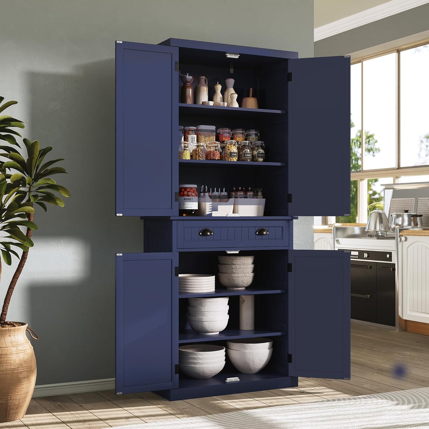 ARTPOWER 72" Tall Kitchen Pantry Storage Cabinet with Drawer and Adjustable Shelves, Pantry Cabinet for Kitchen, Bathroom or Hallway, Blue