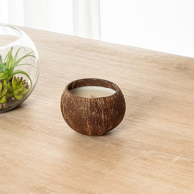 Restaurantware-Coco Casa 3.9 x 2.8 Inch Coconut Shell Candles, 10 Hand Poured Coconut Bowl Candles - Lavender Fragrance, Double Wax Blend, Soy Wax Scented Candle, Wooden Wick