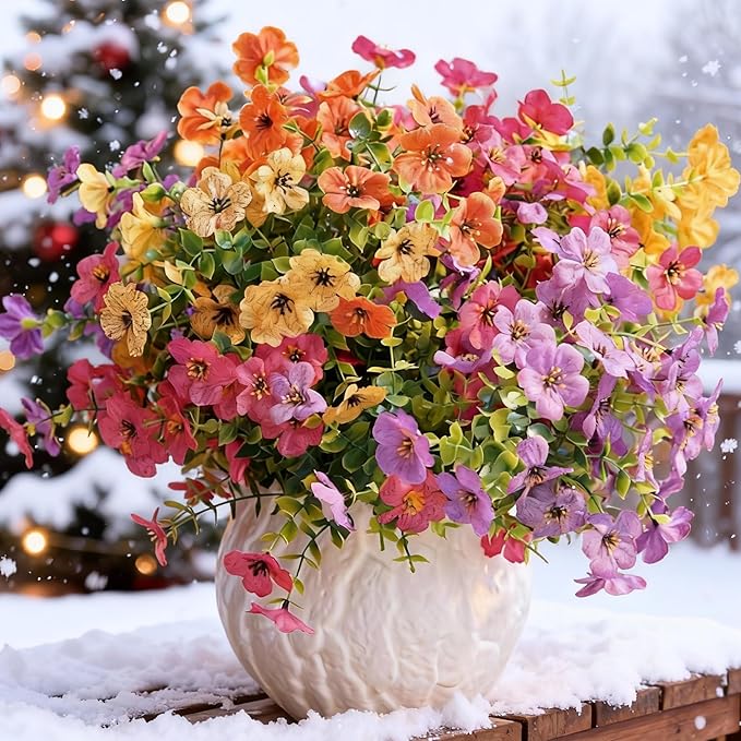 Artificial Flowers for Outdoor,No Fade Fake Plastic Flowers Faux Plants for Decoration Hanging Planters Indoor Outside Garden Porch Window Box Home Wedding Farmhouse,10 Bundles (Rose red - Purple)
