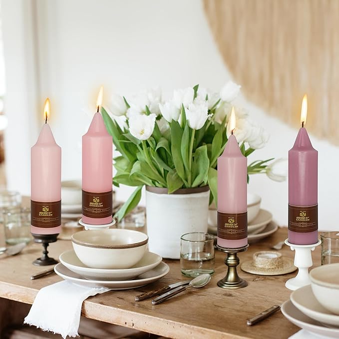 5 Inch Short Taper Candles Unscented Handmade Set of 4 Smokeless Candle Sticks Tapered Candles for Dinner Wedding Yoga Decoration(Gradient Pink)