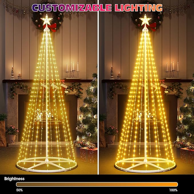6FT Smart Cone Christmas Tree, Multicolor Prelit Outdoor Christmas Tree Lights, Music Sync, App & Remote Control, LED Light Show Tree for Indoor Outdoor Decorations