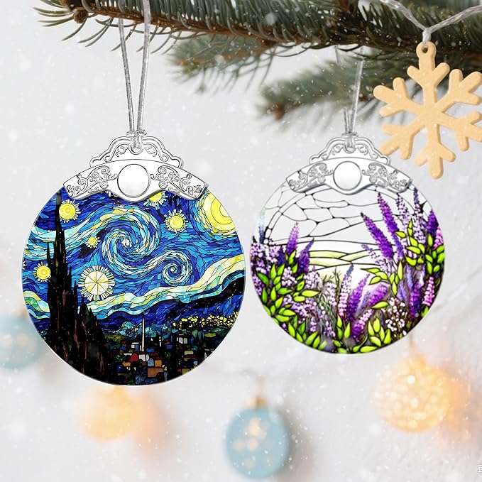 Stained Glass Ornament, Christmas Ornaments, Christmas Decorations for Tree, Holiday Ornament, Gifts for Nature Lovers, Holiday Party Gifts, Gift Ideas & Xmas Gift - Van Gogh Starry Night