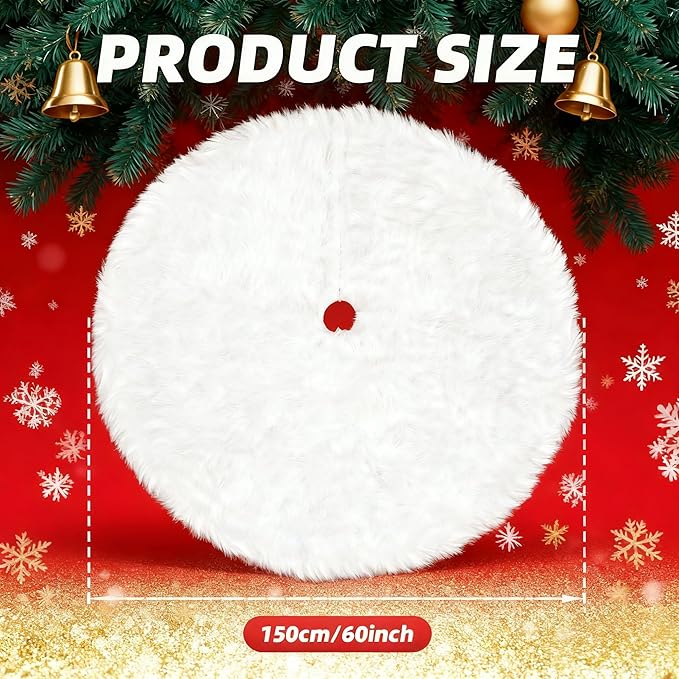 Christmas Tree Skirt, 60 inches White Luxury Christmas Tree Skirts, Xmas Faux Fur Tree Skirt Decorations for Christmas New Year Party