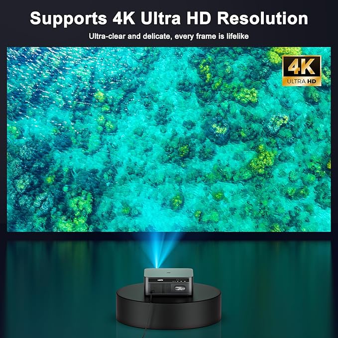 HAPPRUN 2500 ANSI Lumens Outdoor Projector with Built-in Streaming Apps, 4K Decoding Resolution, Dolby Audio, WiFi 6 and Bluetooth 5.2 for Indoor and Outdoor Home Theater