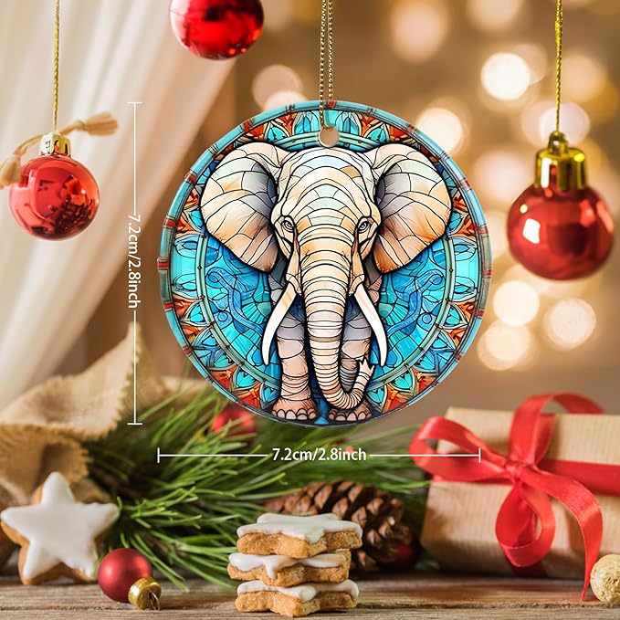 Elephant Ceramic Ornament - Christmas Tree Elephant Keepsake Gifts - Animal Lovers Ornament