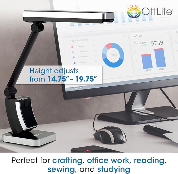 OttLite 13W Slimline Desk Lamp - Home, Office, Bedroom, or Reading (Black)