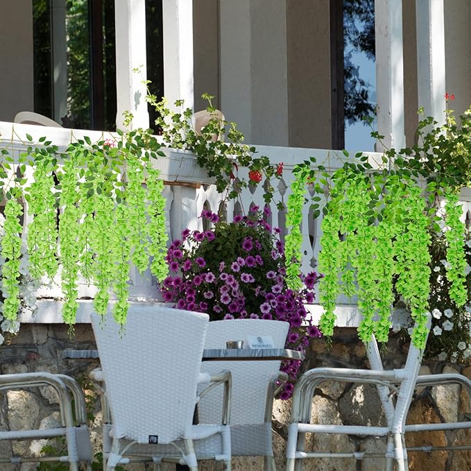 U'Artlines 36 Pack (Total 139 Feet) Artificial Fake Wisteria Vine Rattan Hanging Garland Silk Flowers String Home Party Wedding Decor (36, Green)