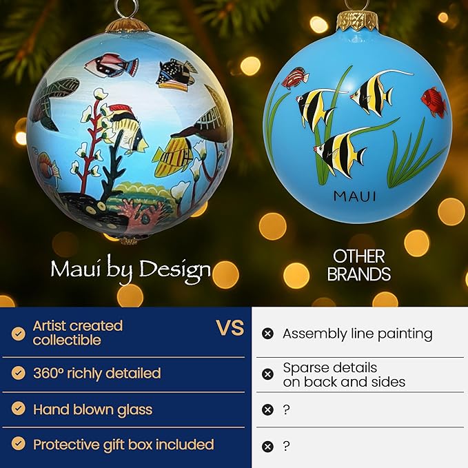 Collectible Hand-Painted Maui Sea Turtles and Tropical Fish Christmas Ornament HF/M