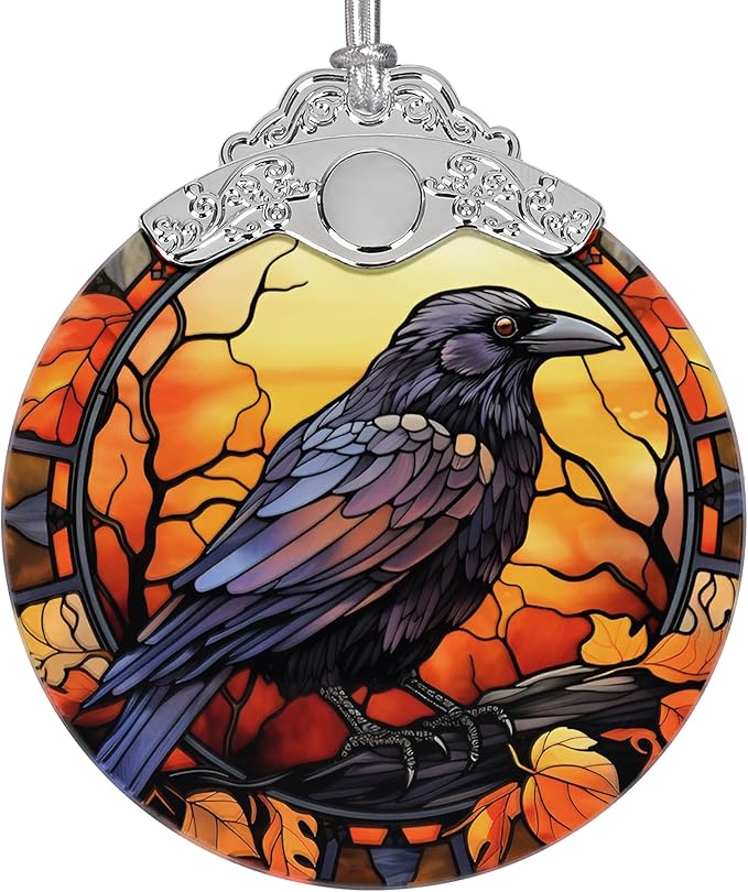 2025 Ornaments for Christmas Tree, Zmoicky Stained Glass Hanging Ornament, Christmas Ornaments Clearance, Gift Exchange Ornament, Bauble Present - Crow