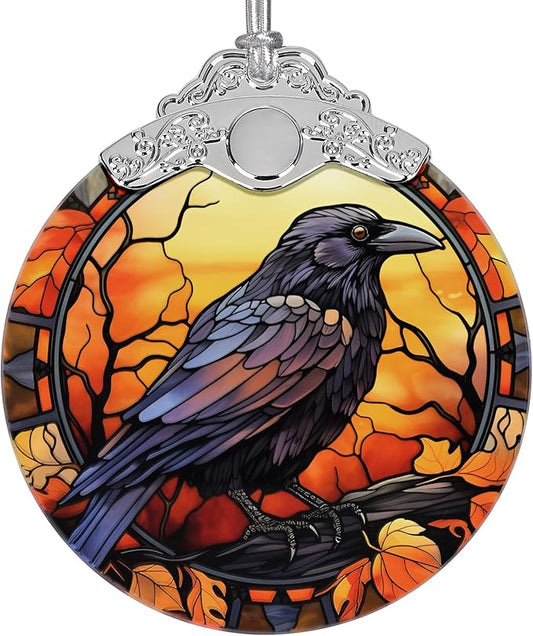 2025 Ornaments for Christmas Tree, Zmoicky Stained Glass Hanging Ornament, Christmas Ornaments Clearance, Gift Exchange Ornament, Bauble Present - Crow