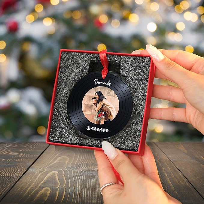 Custom Vinyl Record Ornament – Personalized Song Gift for Couples – Acrylic or Glass Photo Ornament – Anniversary, Valentine’s Day Keepsake