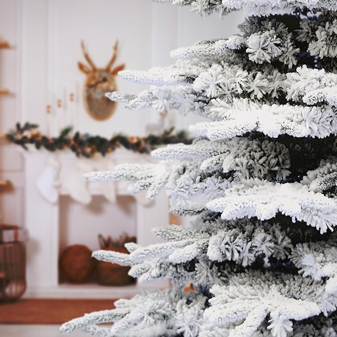 Fraser Hill Farm 12-Ft. Pine Valley Flocked Christmas Tree, Huge Artificial Christmas Tree with DIY Potential with No Attached Lights, Great Fake Christmas Tree Decoration for the Home