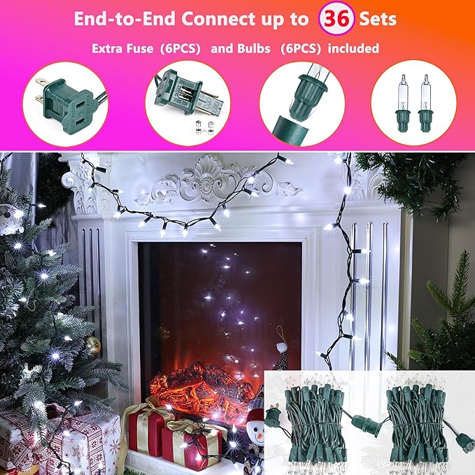 Joomer LED Clear Christmas Lights, 3Pack Total 58.5FT 300 LED Clear White Christmas Tree Lights, Connectable Waterproof Mini String Lights Plug in for Indoor Outdoor Home Christmas Decoration