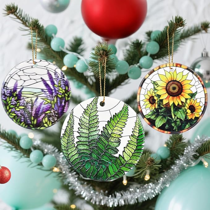 Christmas Ornaments, Dodosky 2.8in Ceramic Fern Plant Ornament, Xmas Decor, Christmas Tree Ornaments, Xmas Decorations for Tree, Holiday Ornament, Gifts for Plant Lovers, Gifts for Women, Men