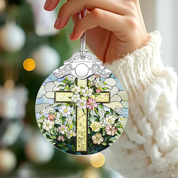 Cross Religious Christmas Ornaments, Christmas Tree Ornaments, Holiday Decor, Christian Gift, Religious Gift, Spiritual Gifts for Friends for People of The Christian Faith