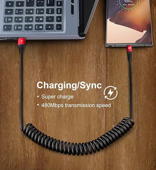 USB to USB C Cable Fast Charging 3ft, 2Pack Coiled USB C Charger Cable for Car, USB Type C Charger Cord, USB-C Cable Compatible with iPhone 17/16/15/Plus/Pro Max/Samsung Galaxy S20-Red