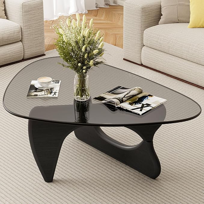Modern Glass Coffee Table, Mid Century Triangle Coffee Table for Living Room Bedroom Reception Office Tables