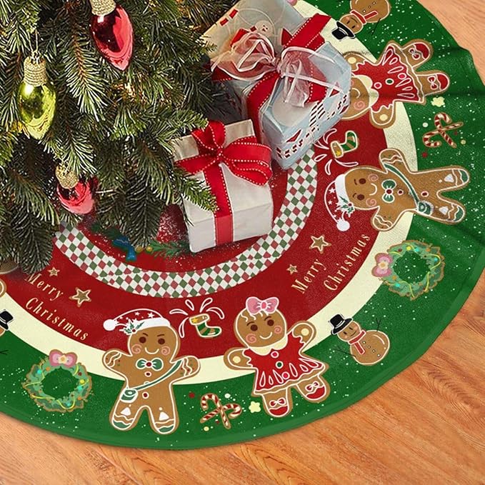 Gingerbread Christmas Tree Skirt 36" Candy Themed Christmas Tree Skirts Gingerbread Tree Mat for Christmas Xmas Festive Party Yard Gingerbread Christmas Decorations Indoor Outdoor Ornaments -1