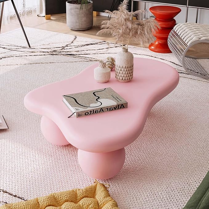 Modern Cloud Coffee Table with 3 Ball Legs, Cute Irregular Shaped Coffee Table, Low Center Table Tea Table for Living Room Apartment (47.2''L × 31.5''W × 13.78''H)