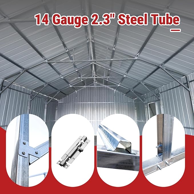 Outdoor Metal Storage Shed, 33x25 FT Large Heavy-Duty Garage Industrial Prefab Steel Building with Side Door for Car, Metal Barn, Outdoor Workshop, RV, Tractor & Equipment Shelter（Brown）