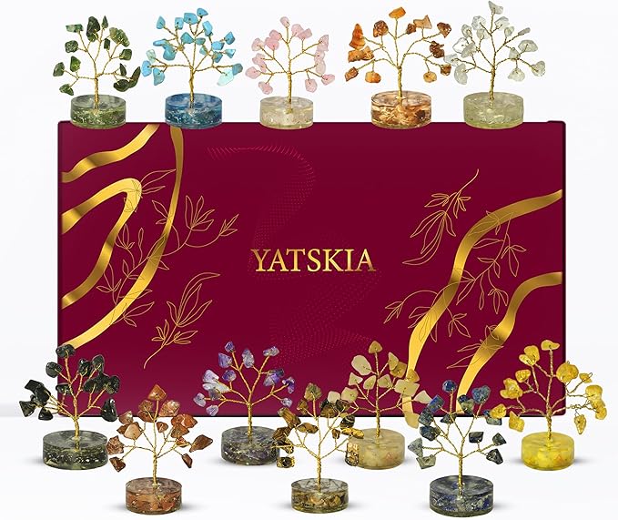 YATSKIA Orgone Chakra Tree of Life Crystal Tree, Crystal Gifts for Women, Healing Crystals Unique Home Decor, Birthday Gifts for Mom, Spiritual Decor, Good Luck Gift (Set of 12 Orgone Base Trees)