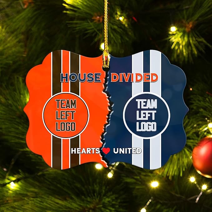 House Divided Aluminum Ornament 2025 - Customized Team Logo Ornament - Football Ornaments Decoration - Sports Personalized Ornaments - Xmas Tree Decor - Gift for Sport Lover