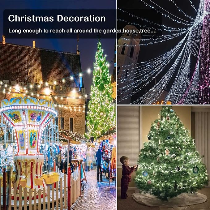 Outdoor Christmas String Lights, 800LED 330FT White Fairy Lights, 8 Mode Plug in Waterproof Indoor Outdoor Decor Lights for Bedroom Christmas Thanksgiving Wedding Party Garden Yard Tree