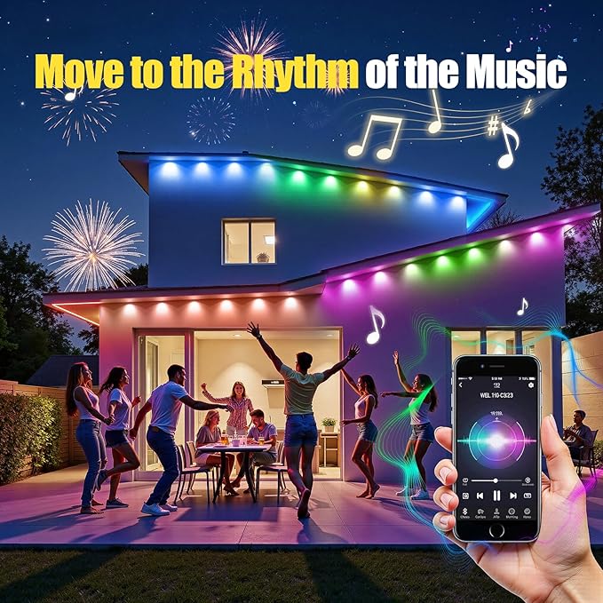 Permanent Outdoor Lights, 50ft RGB+IC Smart LED Lights Outside, IP67 Waterproof Smart Outdoor Decorations with App/Remote Control for Christmas, Halloween, Holiday, Daily, Party